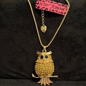 Betsey Johnson Glittering Gold Owl Necklace
